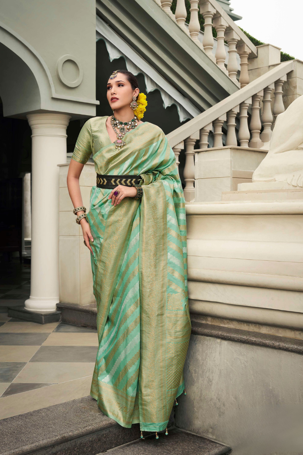 Banarasi P.V. Silk Saree with Exclusive Weaving Jaal Design - LaVante Fashion