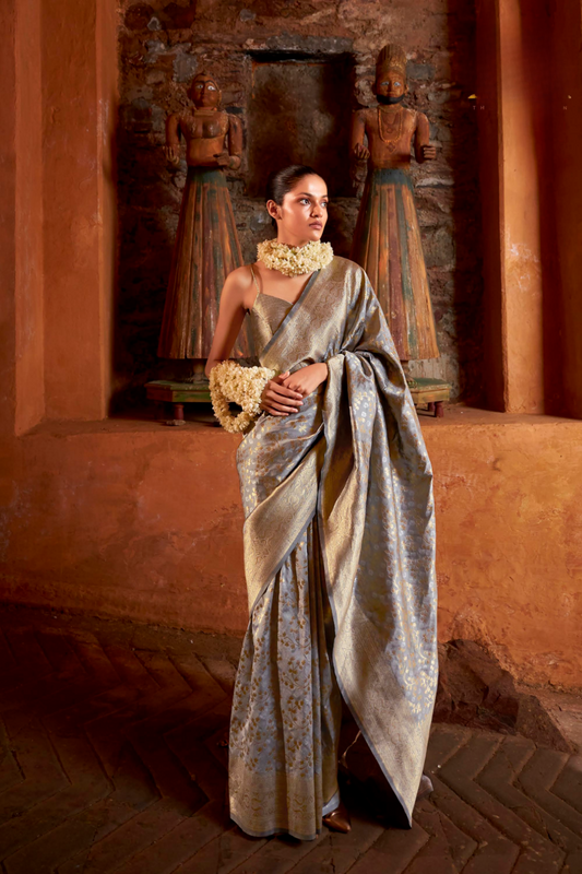 Banarasi P.V. Silk Saree with Exclusive Weaving Jaal Design - LaVante Fashion