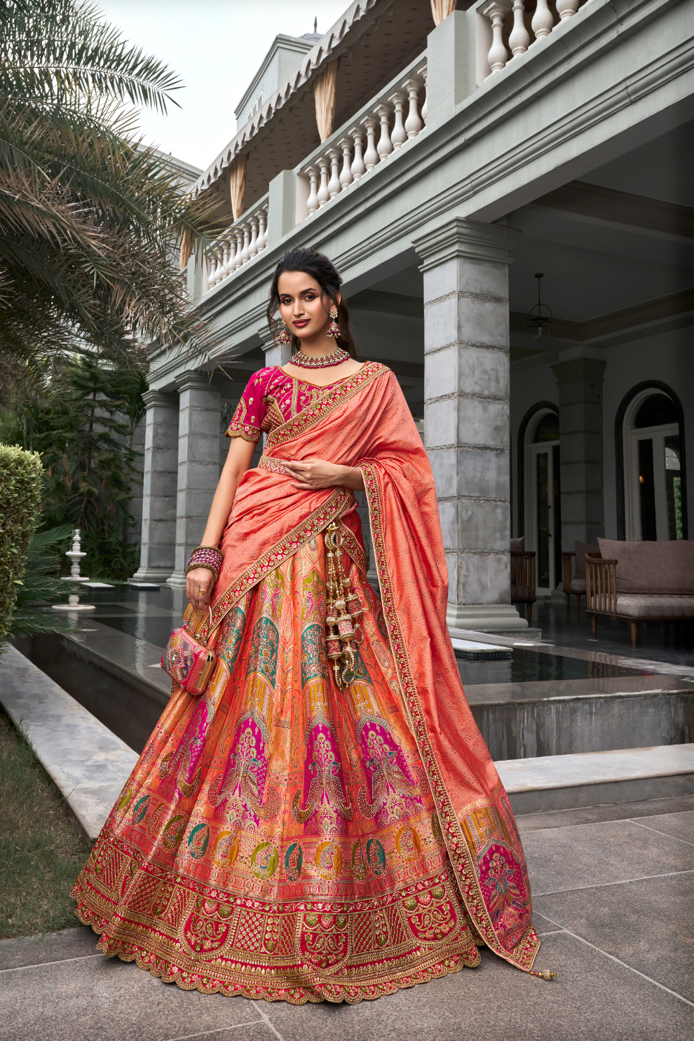 Traditional Banarasi Silk Bridal Lehenga with Zarkan and Cording Embellishments