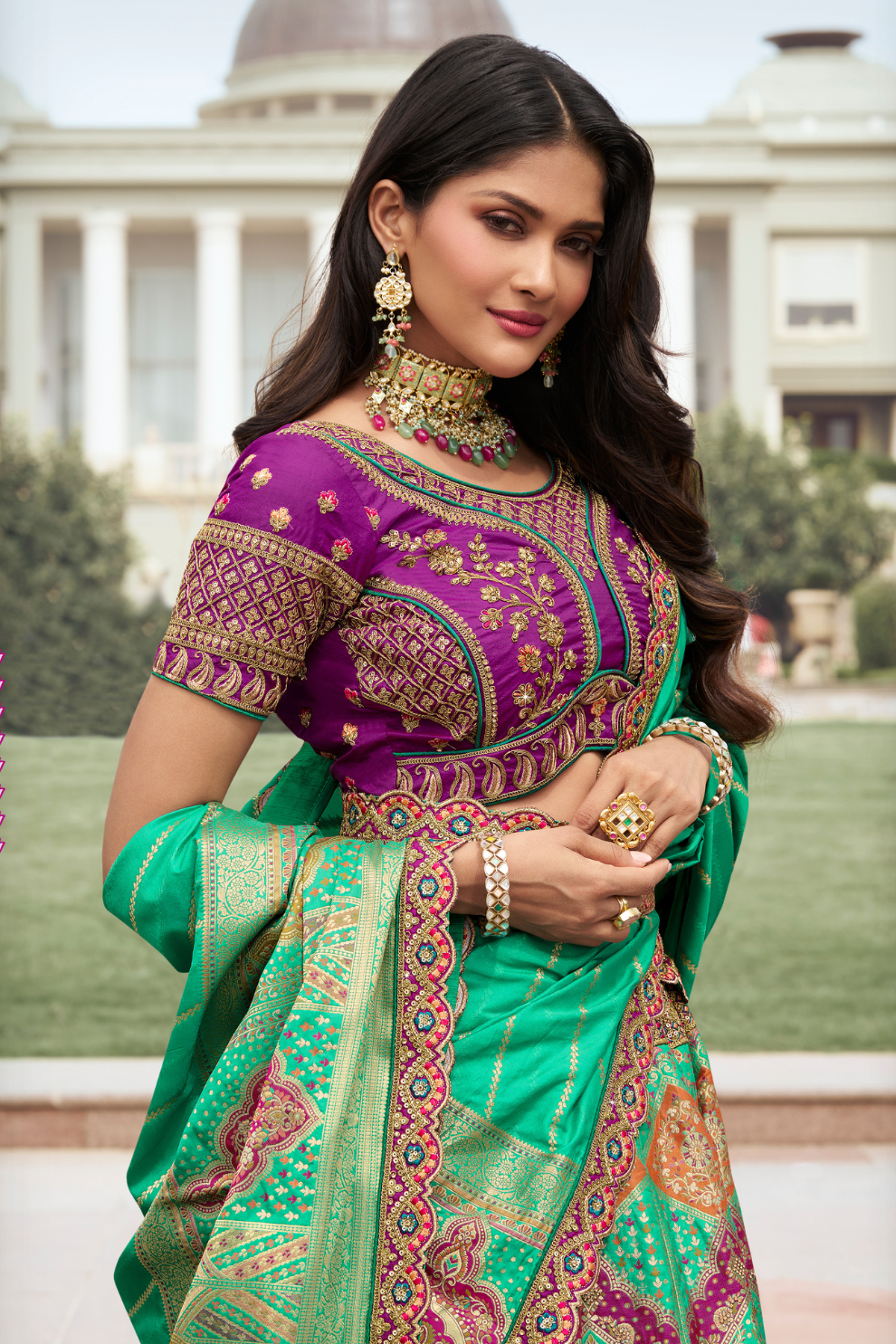 Elegant Banarasi Silk Lehenga Choli with Handcrafted Zarkan and Cording Detailing