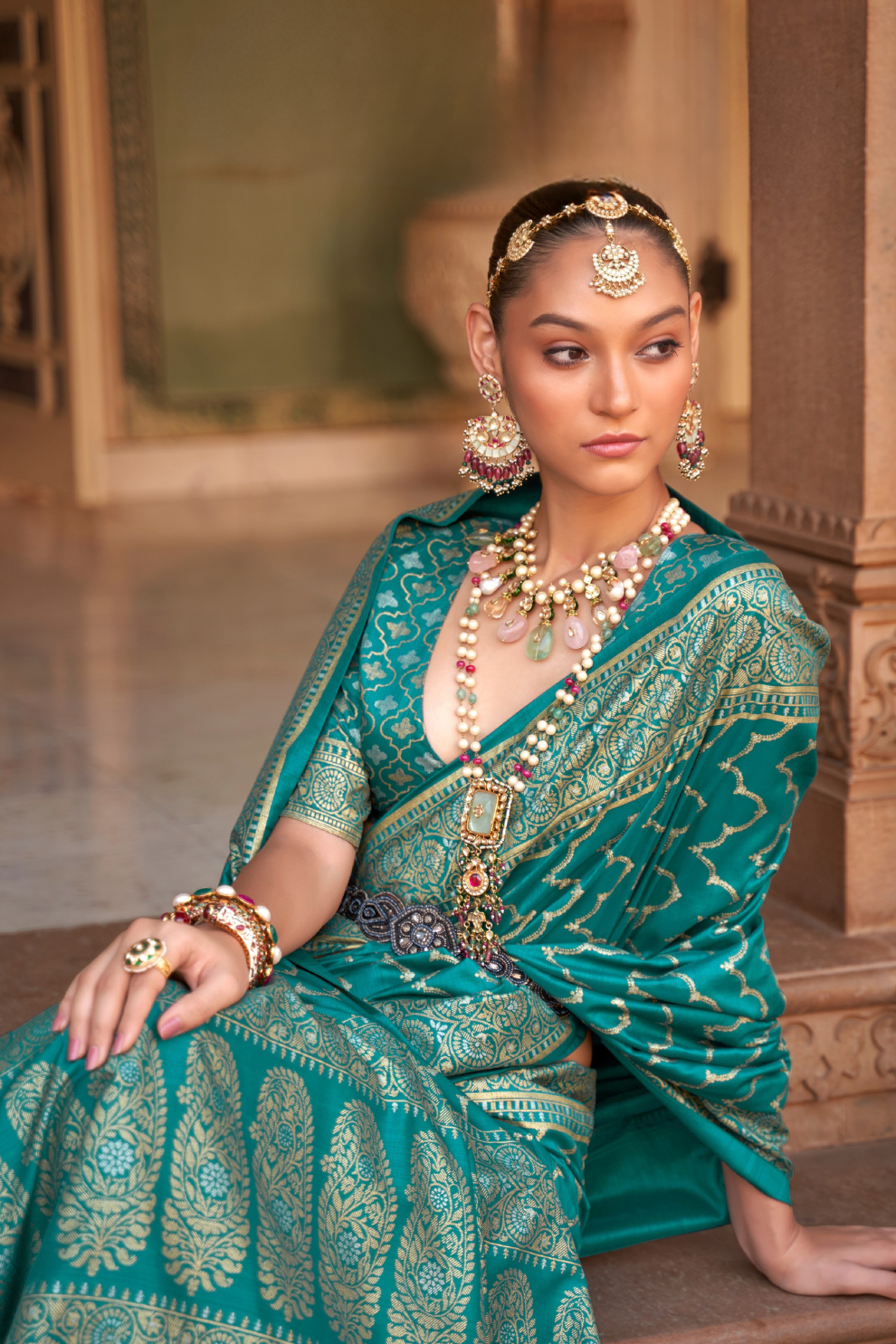 Banarasi Silk Blend Saree with Rich Zari Weaving