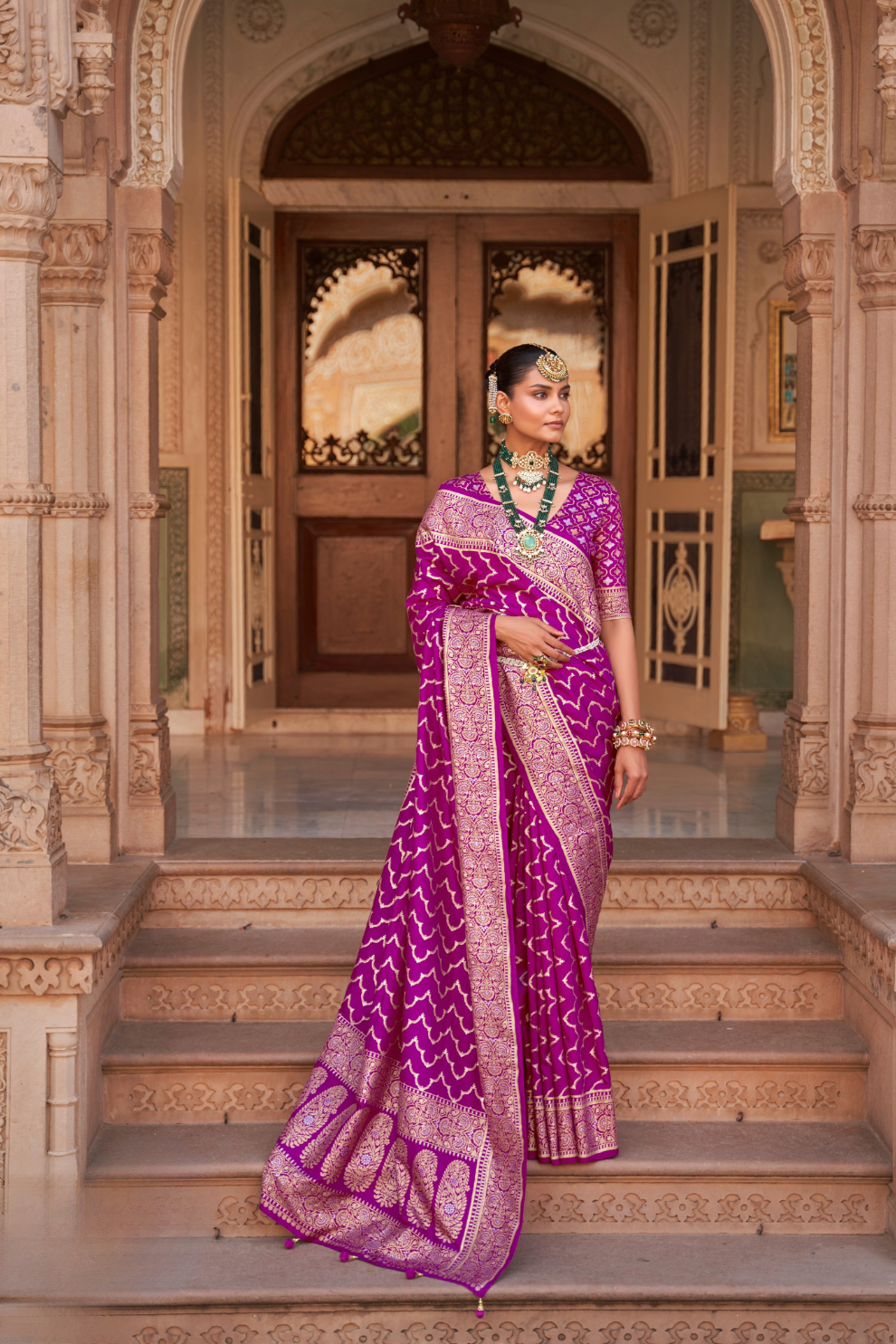 Banarasi Silk Blend Saree with Rich Zari Weaving