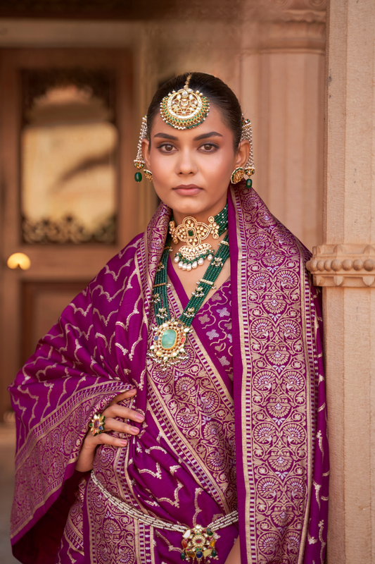 Banarasi Silk Blend Saree with Rich Zari Weaving