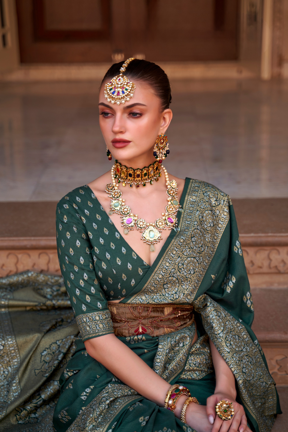 Banarasi Silk Blend Saree with Rich Zari Weaving