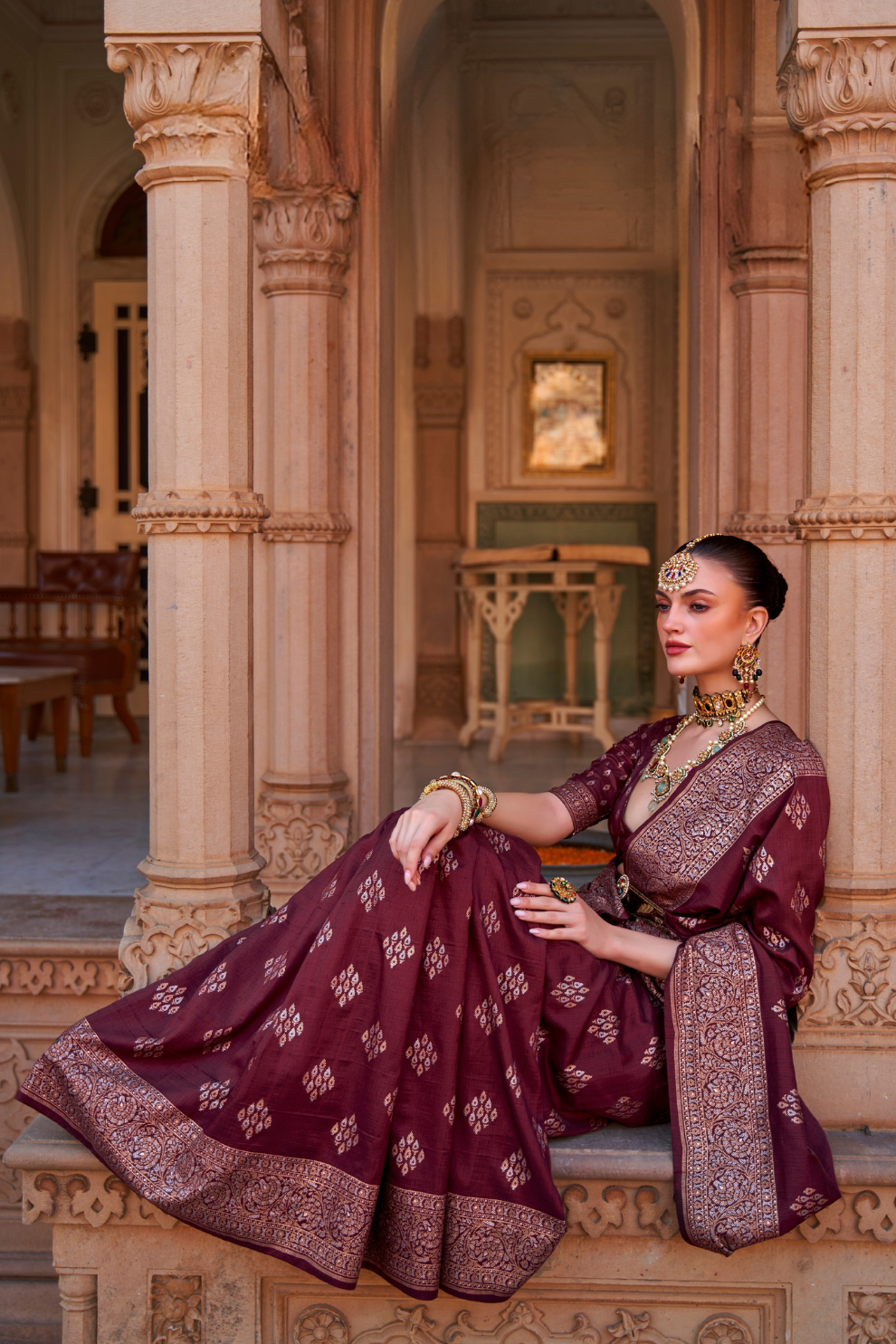 Banarasi Silk Blend Saree with Rich Zari Weaving