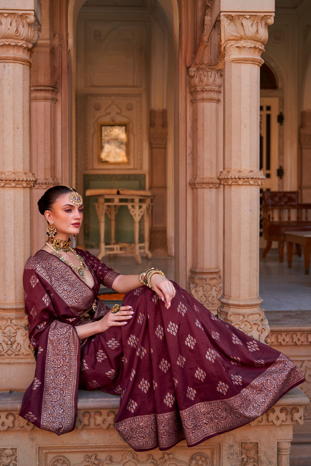 Banarasi Silk Blend Saree with Rich Zari Weaving