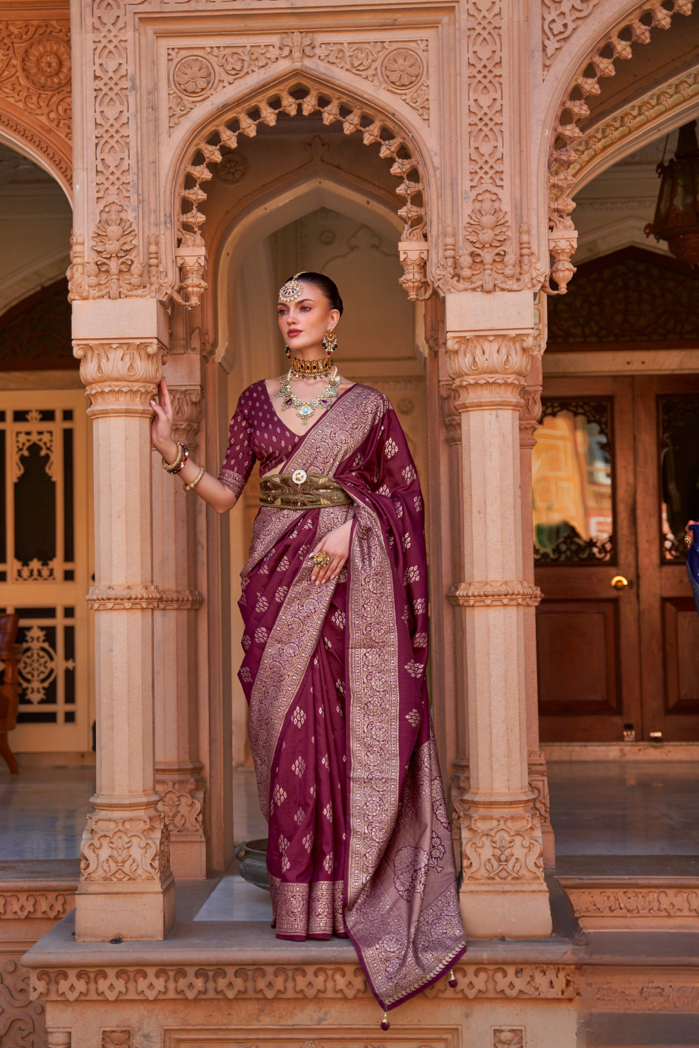 Banarasi Silk Blend Saree with Rich Zari Weaving
