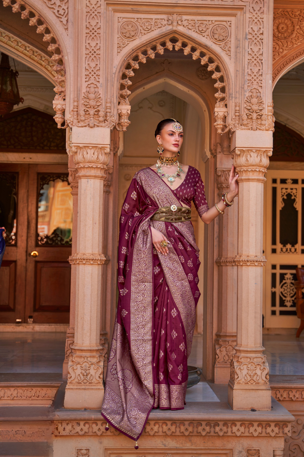 Banarasi Silk Blend Saree with Rich Zari Weaving