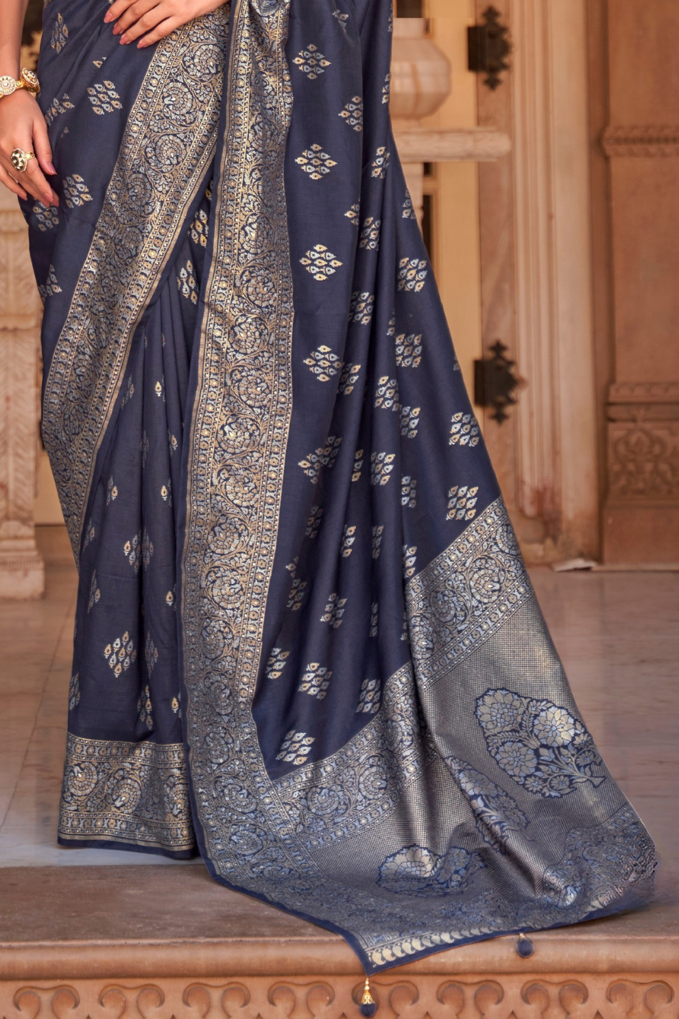 Banarasi Silk Blend Saree with Rich Zari Weaving