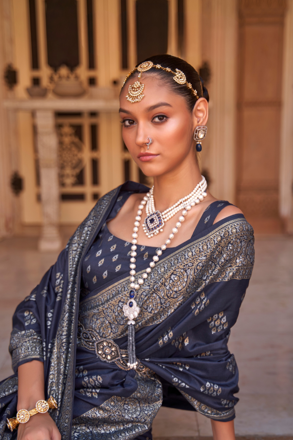 Banarasi Silk Blend Saree with Rich Zari Weaving