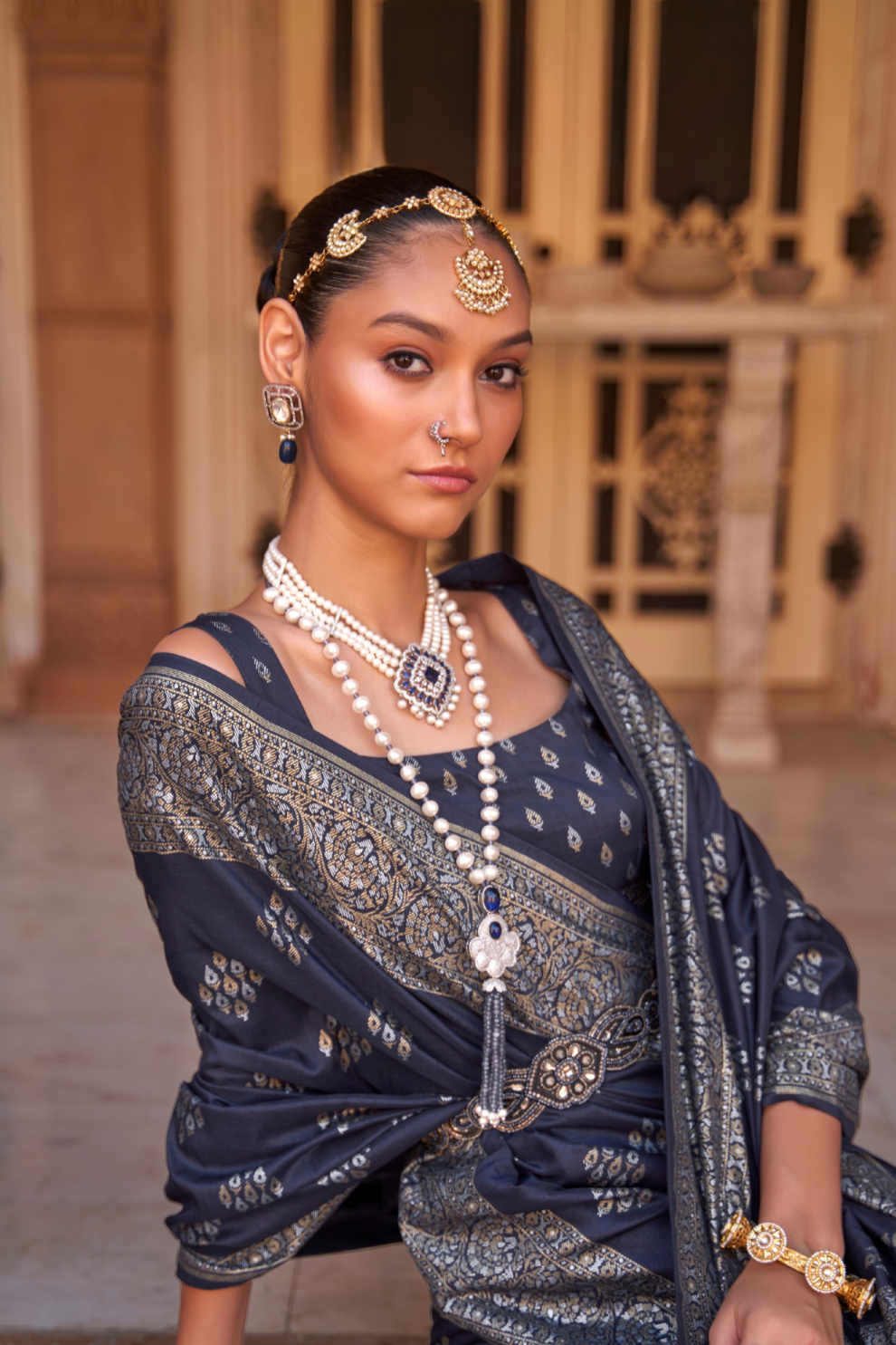 Banarasi Silk Blend Saree with Rich Zari Weaving