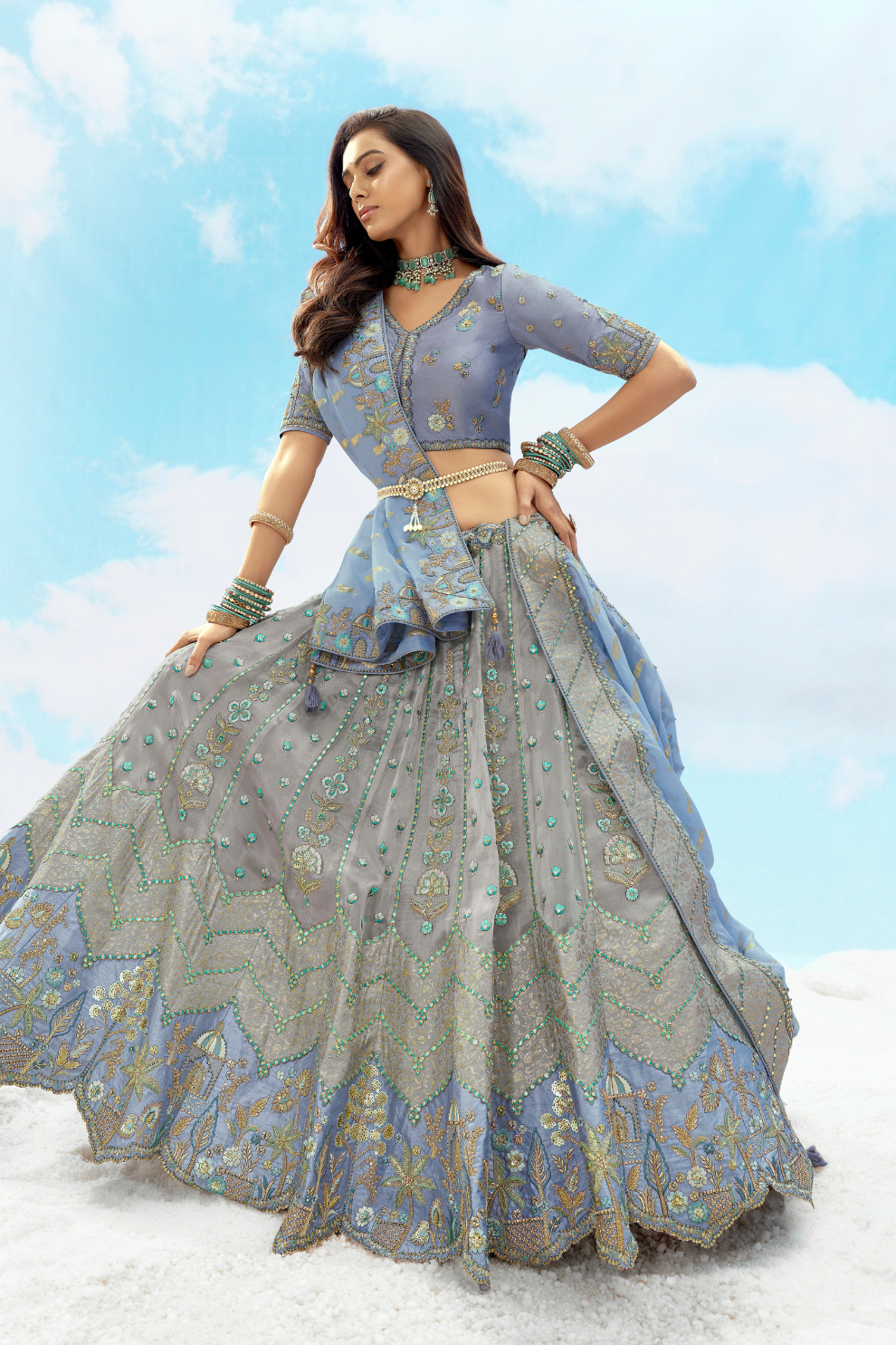 Luxury Silk Lehenga Set with Fine Hand Embroidery