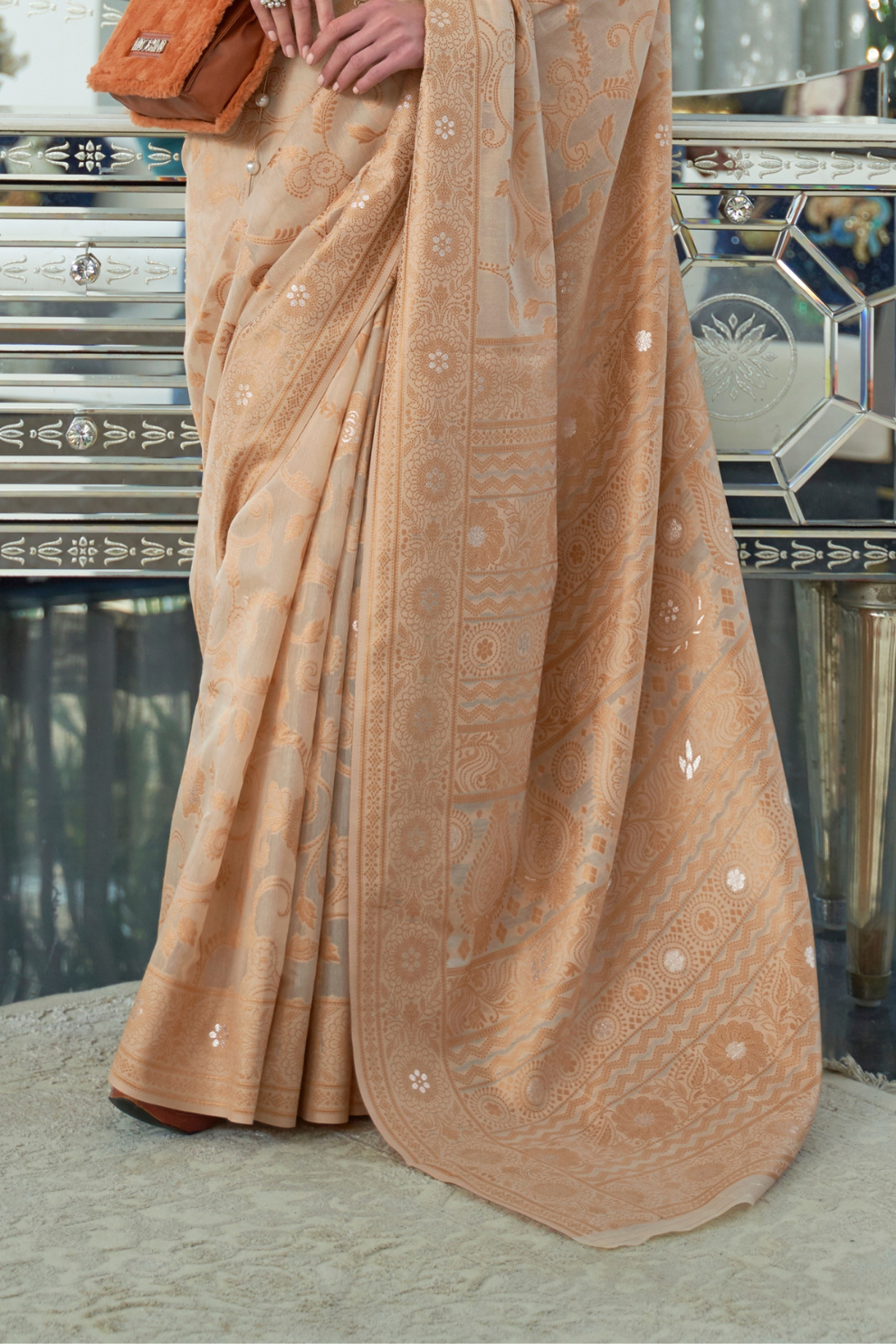 Classic Lucknowi Saree with Elegant Chikankari Silk Weaving Touch
