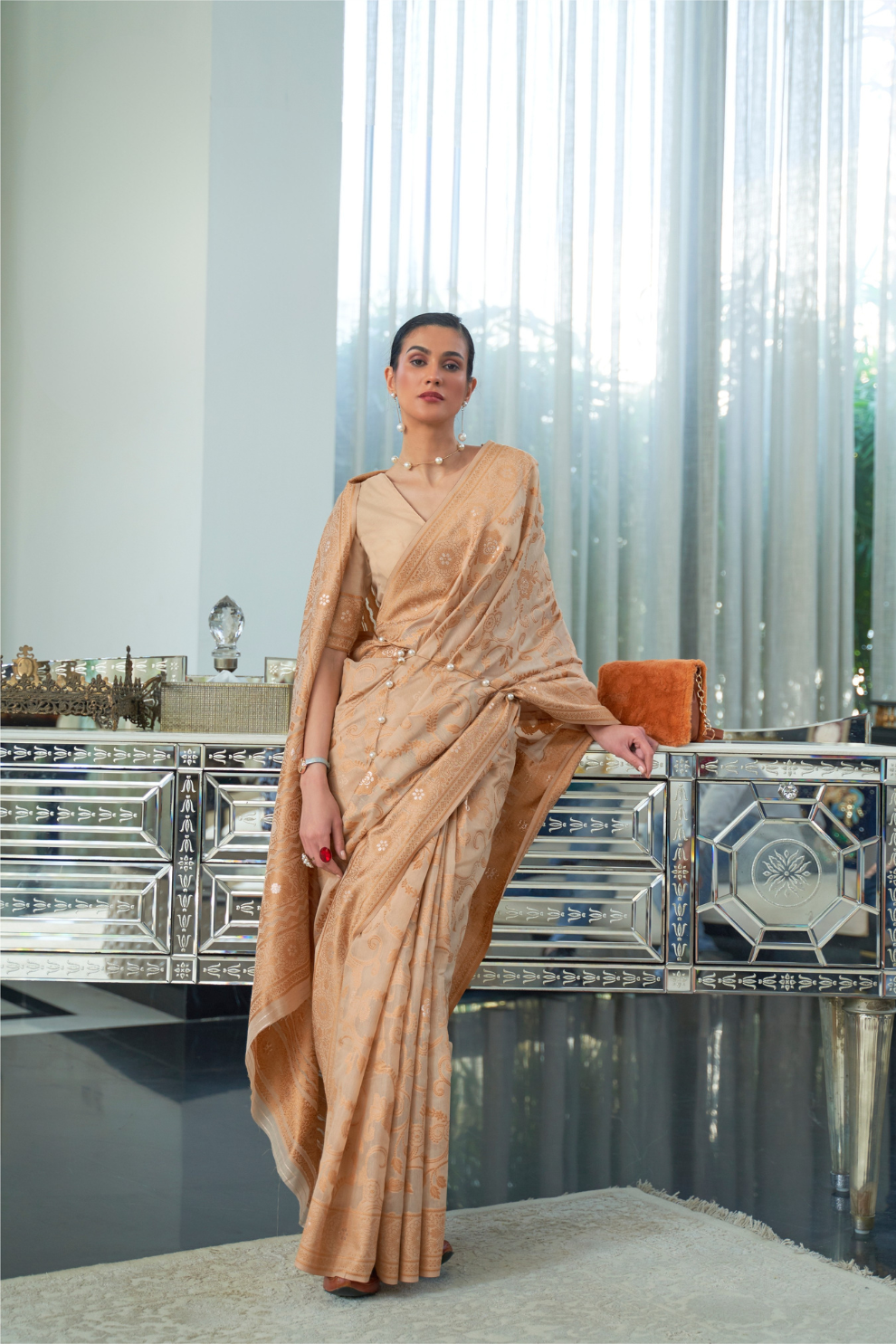 Classic Lucknowi Saree with Elegant Chikankari Silk Weaving Touch