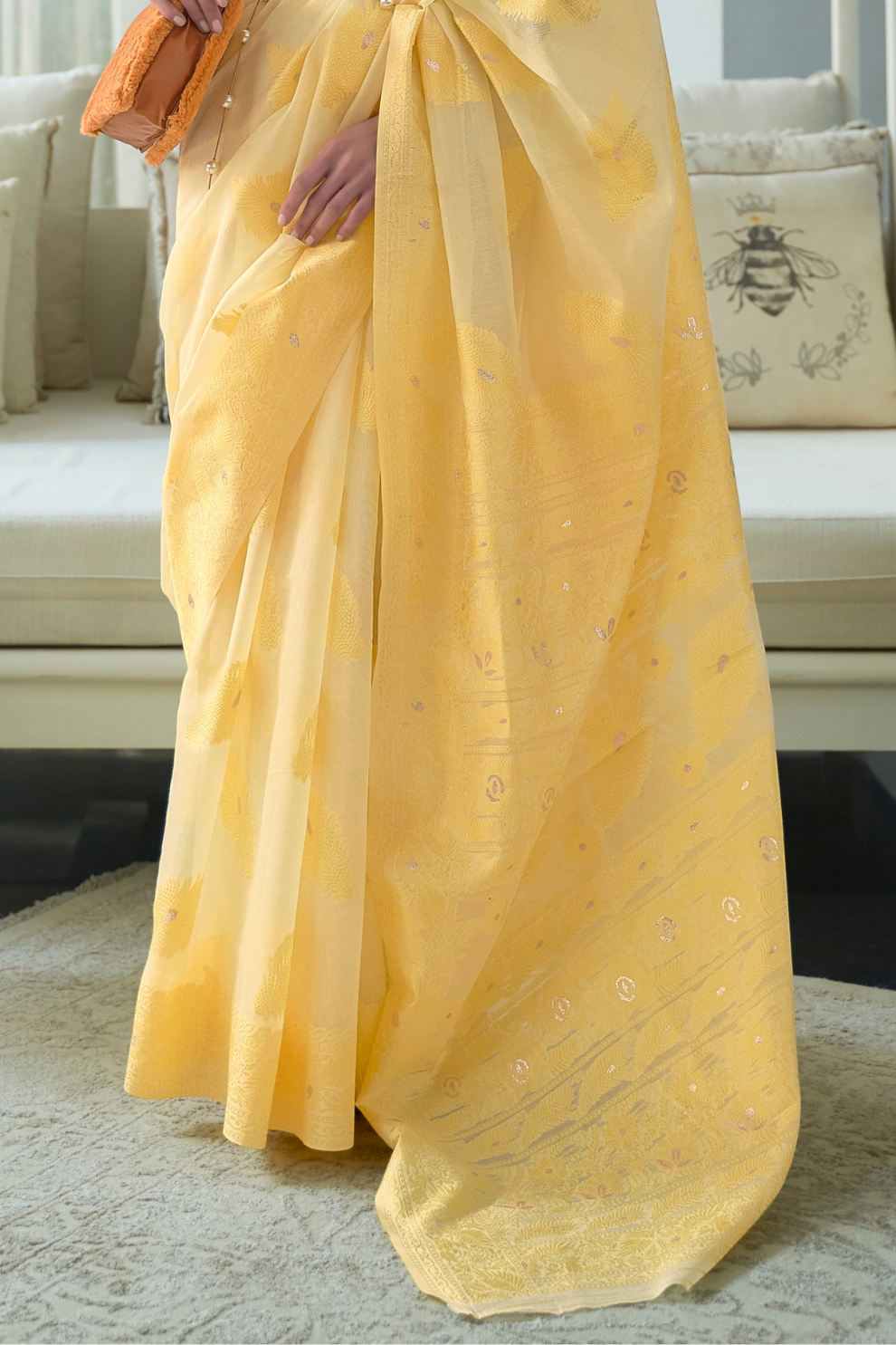 Classic Lucknowi Saree with Elegant Chikankari Silk Weaving Touch