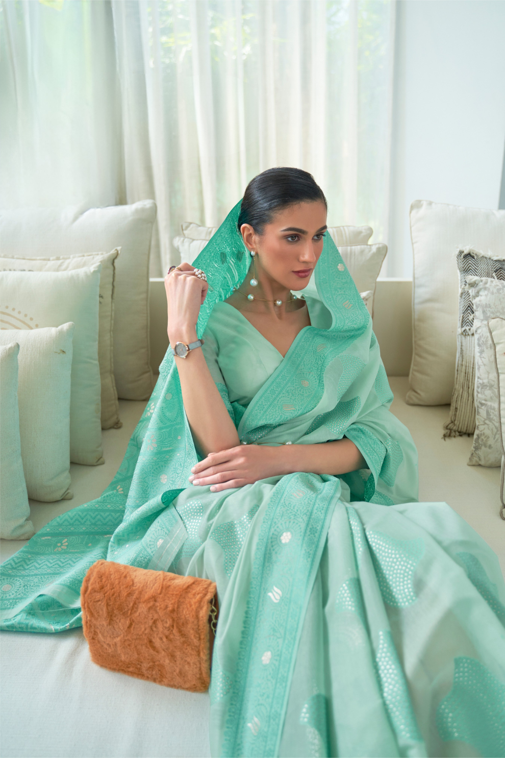 Classic Lucknowi Saree with Elegant Chikankari Silk Weaving Touch