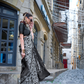 Contemporary Print Satin Crepe Saree with Chic Glossy Drape