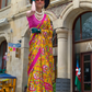 Contemporary Print Satin Crepe Saree with Chic Glossy Drape