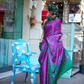 Contemporary Print Satin Crepe Saree with Chic Glossy Drape