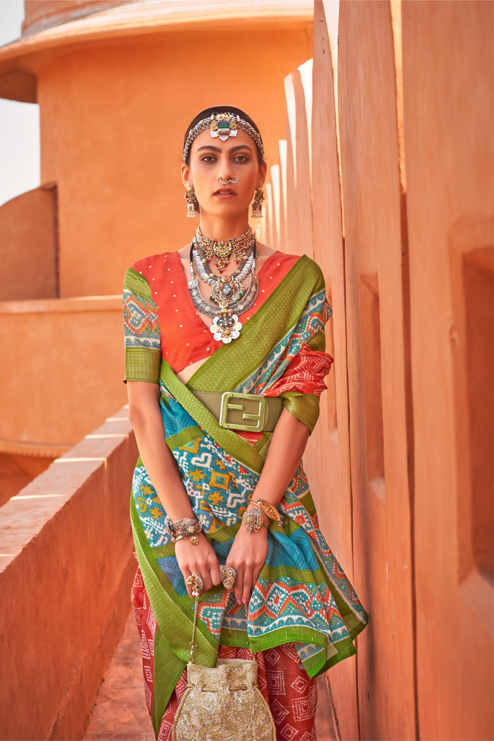 Graceful Patola Print Saree Set in Soft Cotton Silk Fabric