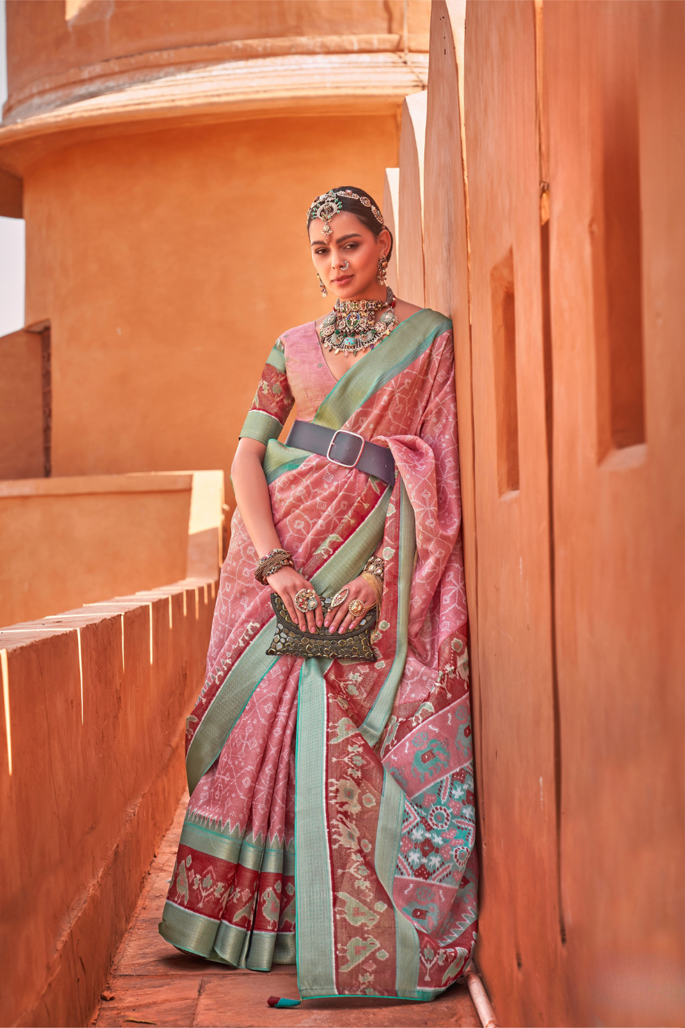 Graceful Patola Print Saree Set in Soft Cotton Silk Fabric