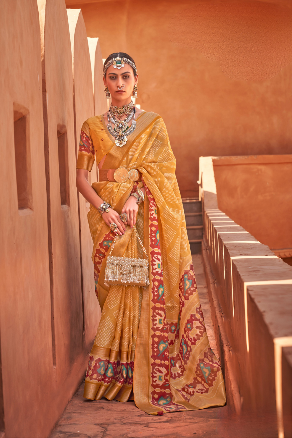 Graceful Patola Print Saree Set in Soft Cotton Silk Fabric