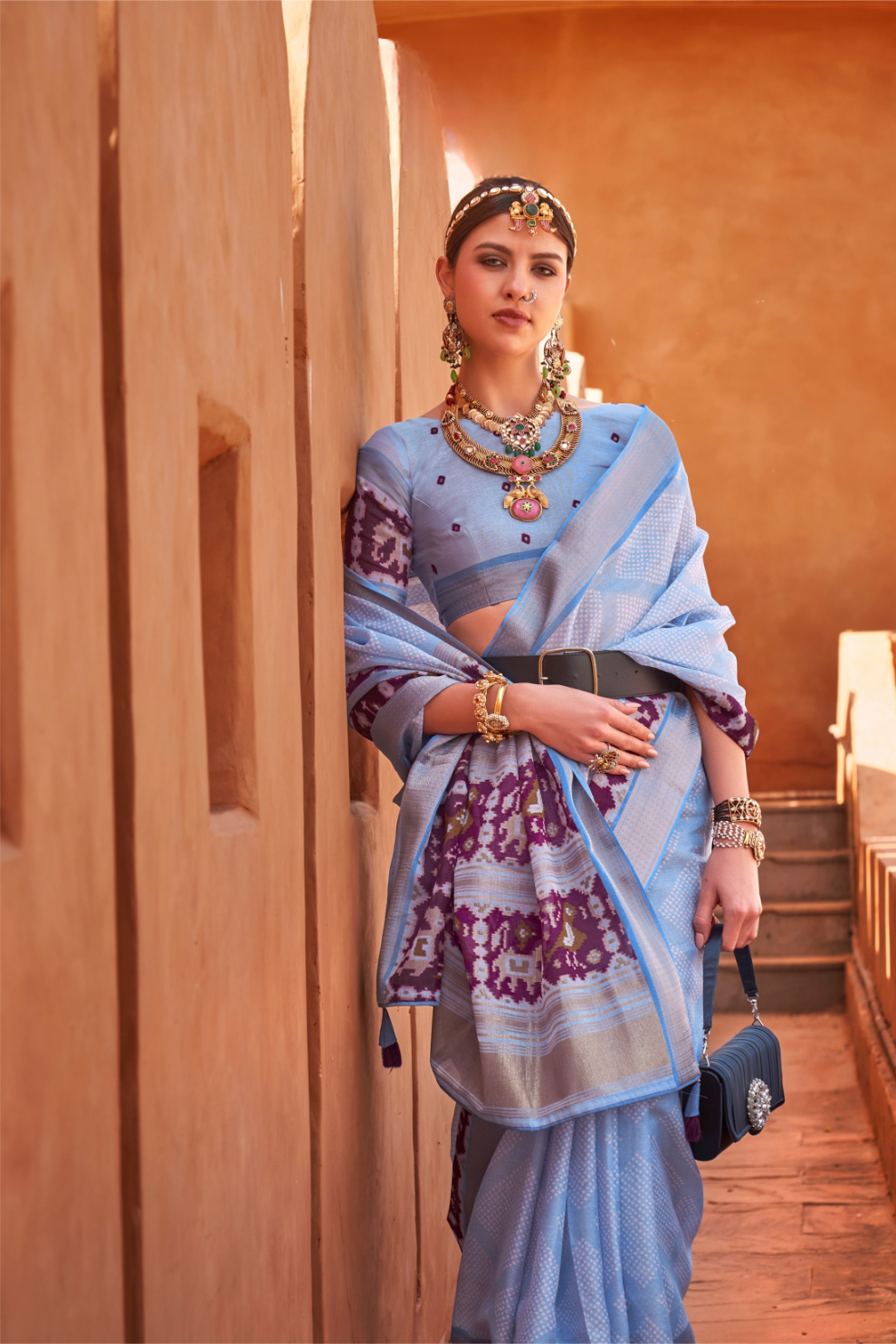 Graceful Patola Print Saree Set in Soft Cotton Silk Fabric