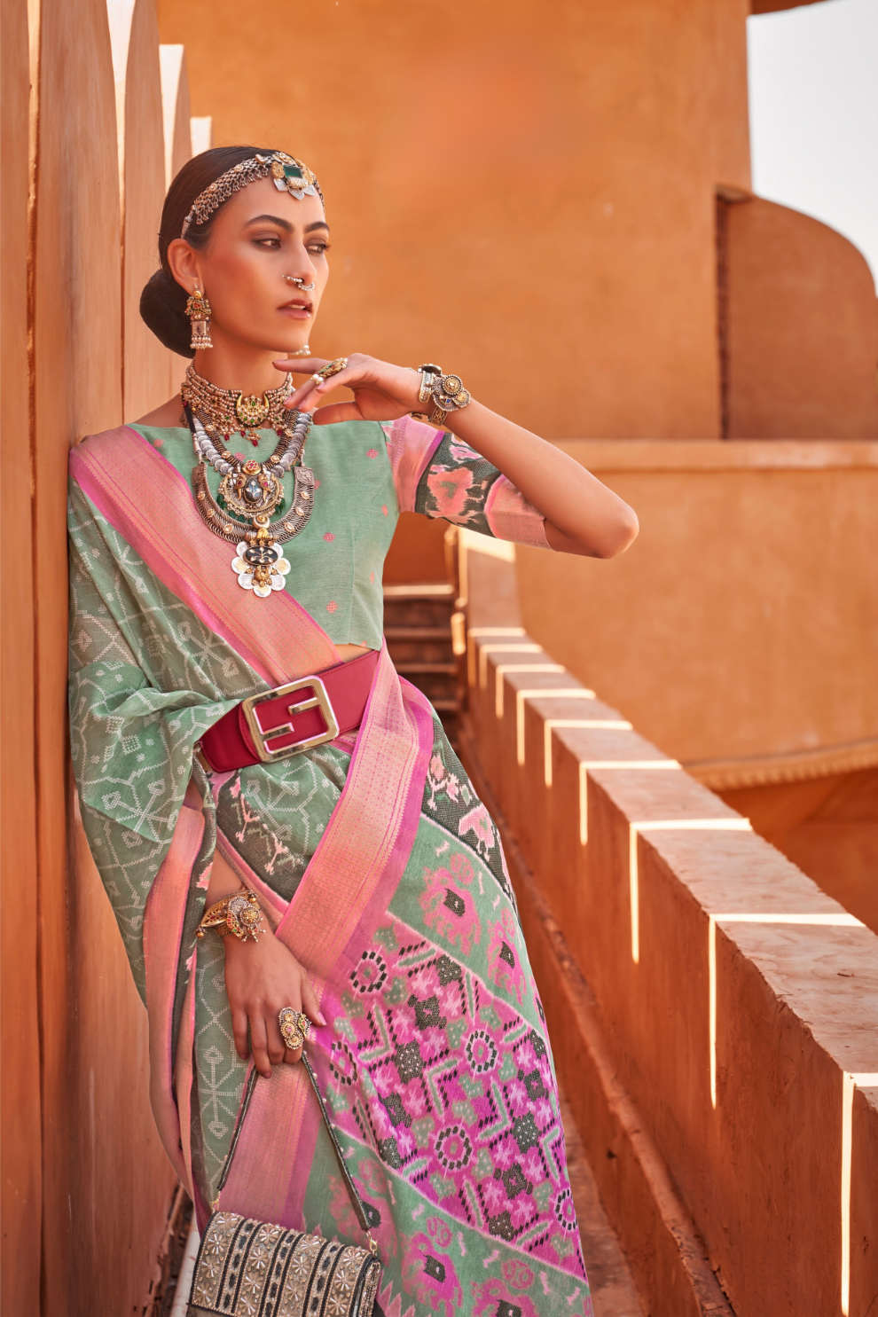 Graceful Patola Print Saree Set in Soft Cotton Silk Fabric
