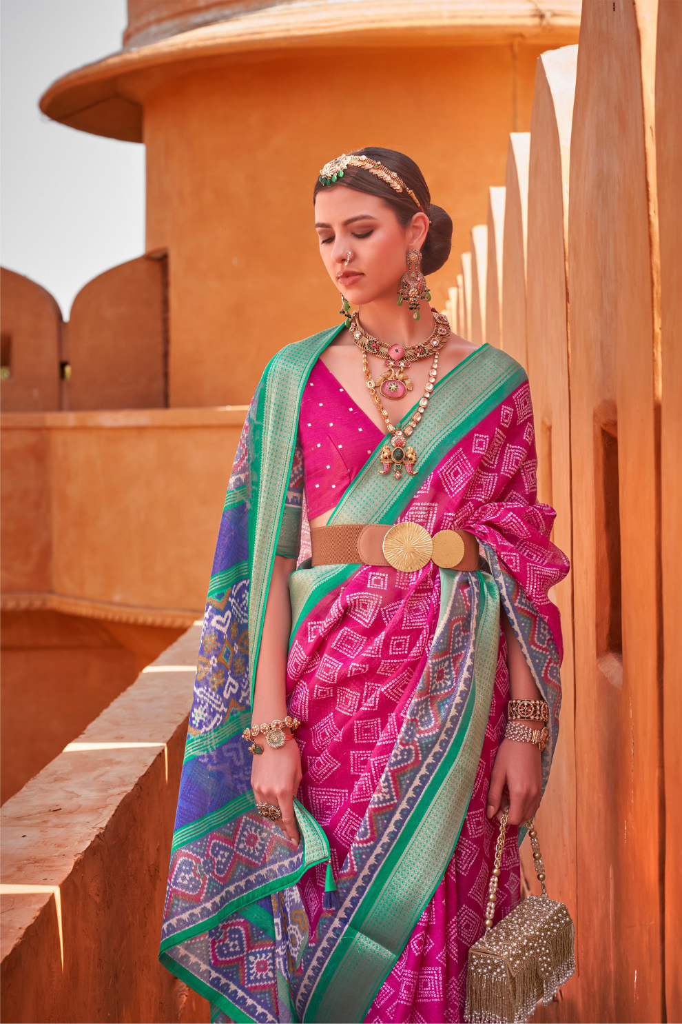 Graceful Patola Print Saree Set in Soft Cotton Silk Fabric