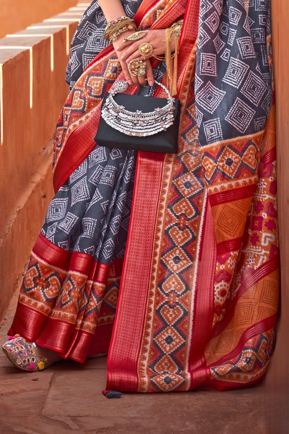 Graceful Patola Print Saree Set in Soft Cotton Silk Fabric