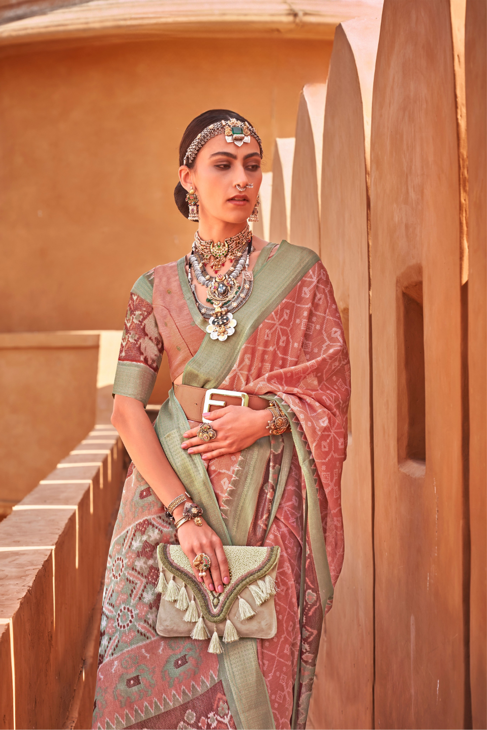 Graceful Patola Print Saree Set in Soft Cotton Silk Fabric