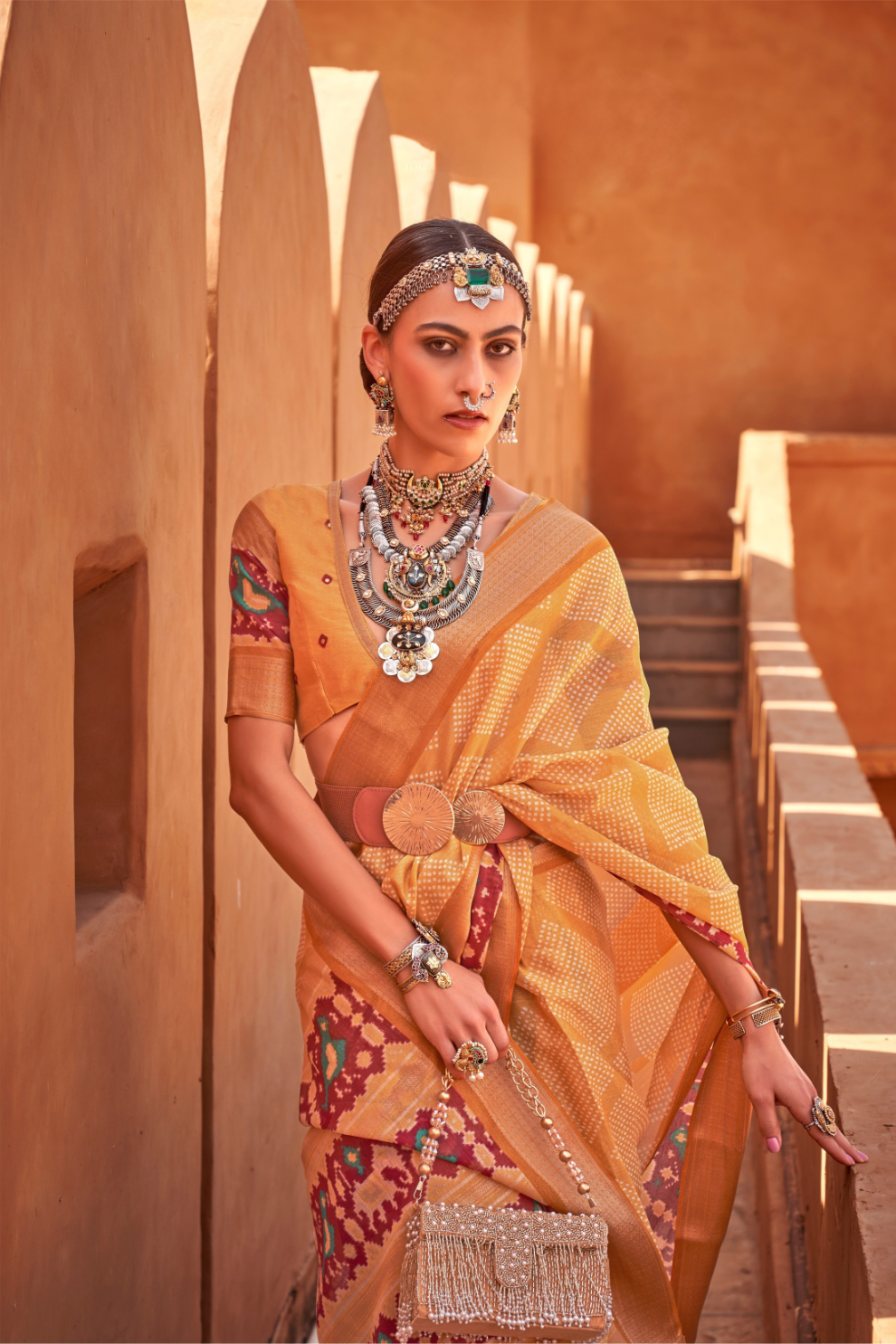 Graceful Patola Print Saree Set in Soft Cotton Silk Fabric
