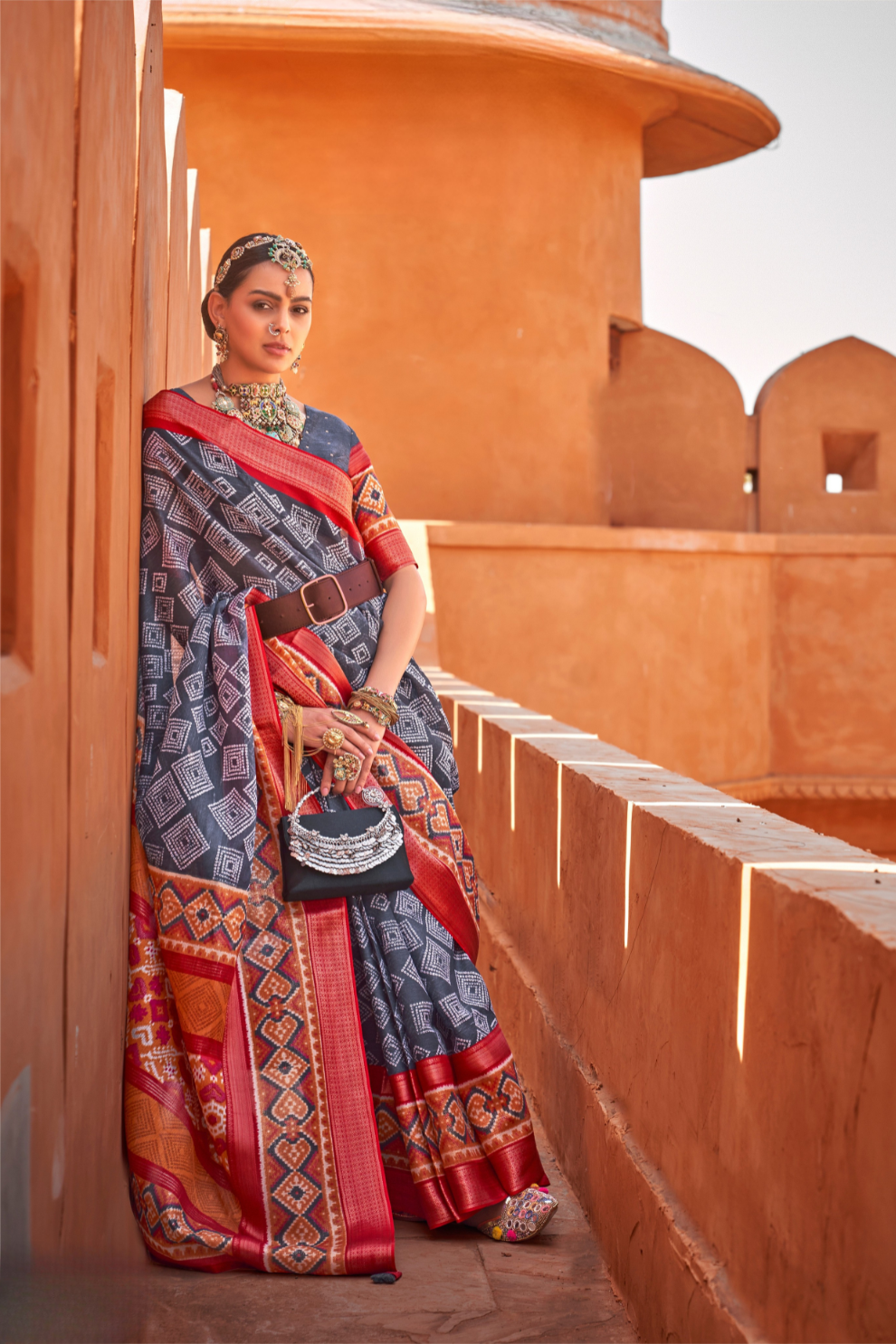 Graceful Patola Print Saree Set in Soft Cotton Silk Fabric