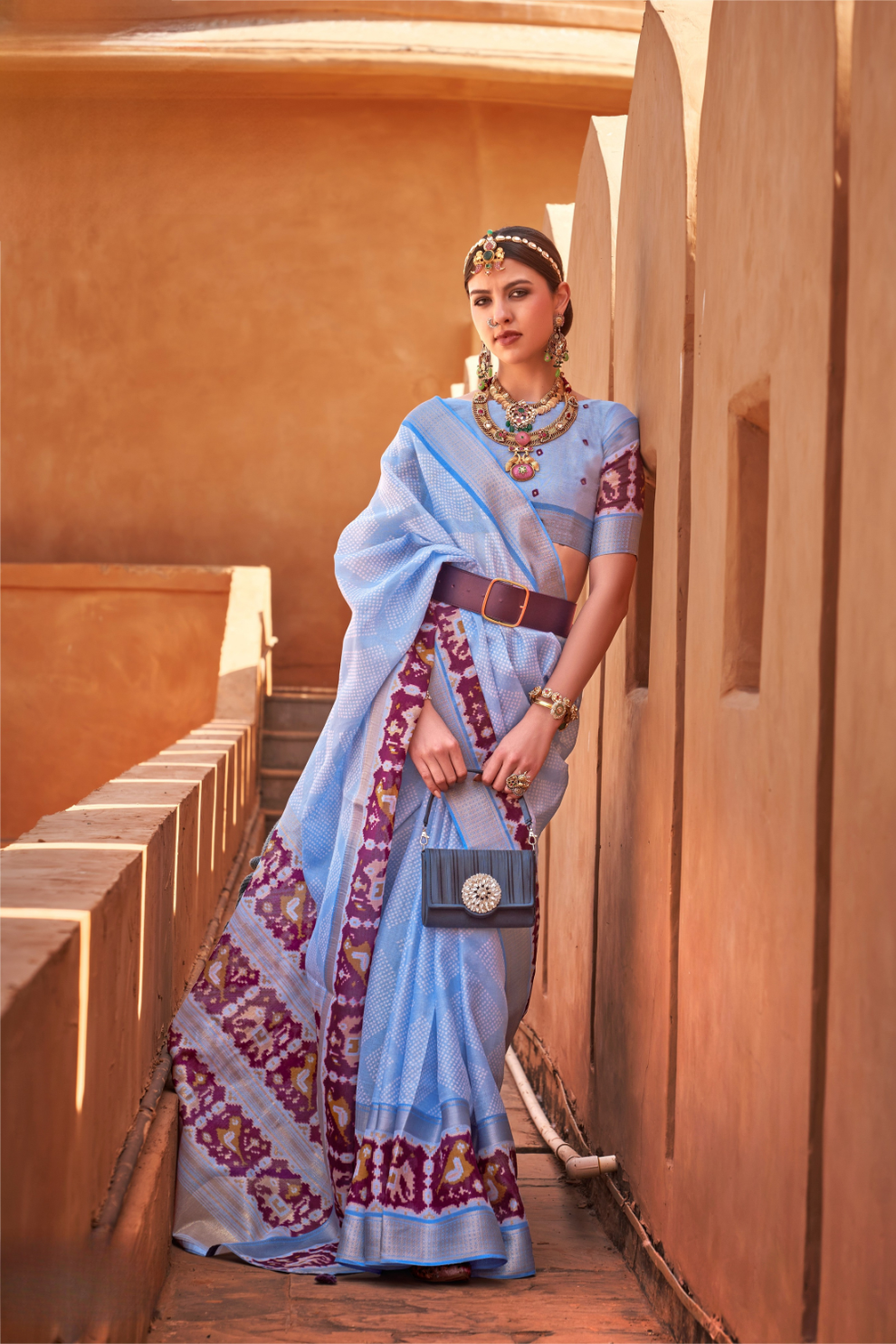 Graceful Patola Print Saree Set in Soft Cotton Silk Fabric