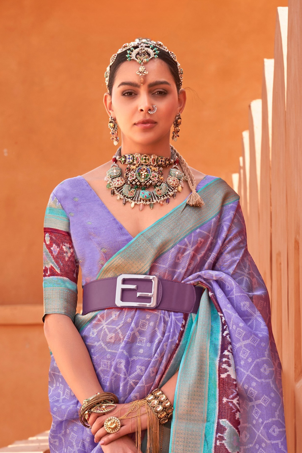 Graceful Patola Print Saree Set in Soft Cotton Silk Fabric