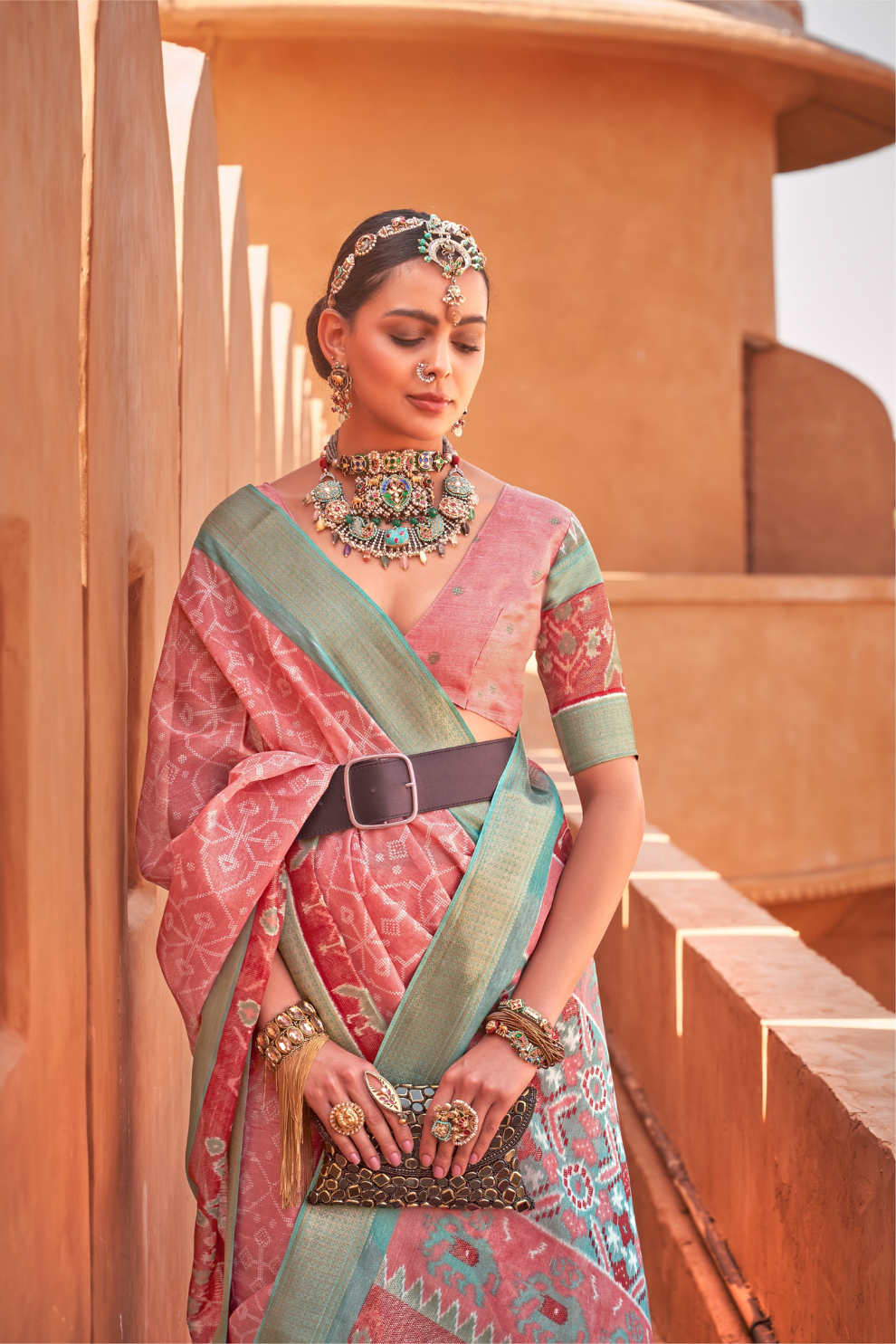 Graceful Patola Print Saree Set in Soft Cotton Silk Fabric