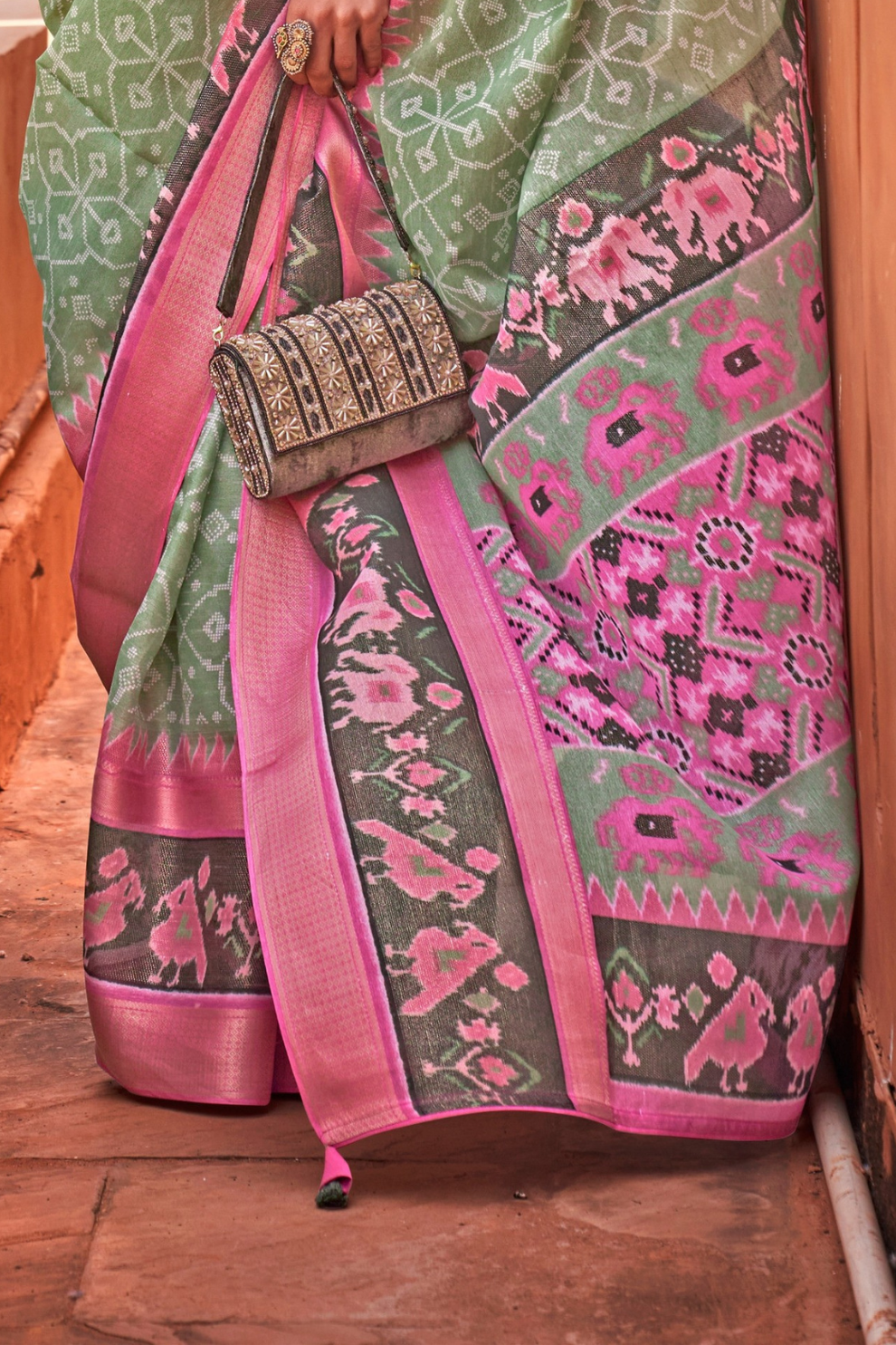Graceful Patola Print Saree Set in Soft Cotton Silk Fabric