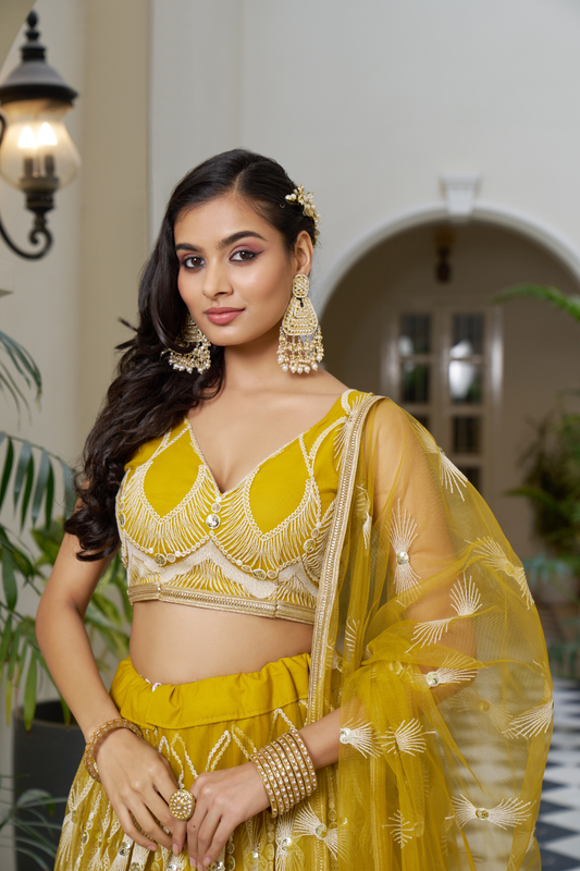 Designer Thread Sequin Embroidered Net Lehenga for Festive Wear