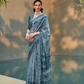 Printed Silk Blend Saree with Artistic Traditional Motifs