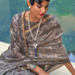 Printed Silk Blend Saree with Artistic Traditional Motifs