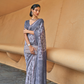Printed Silk Blend Saree with Artistic Traditional Motifs