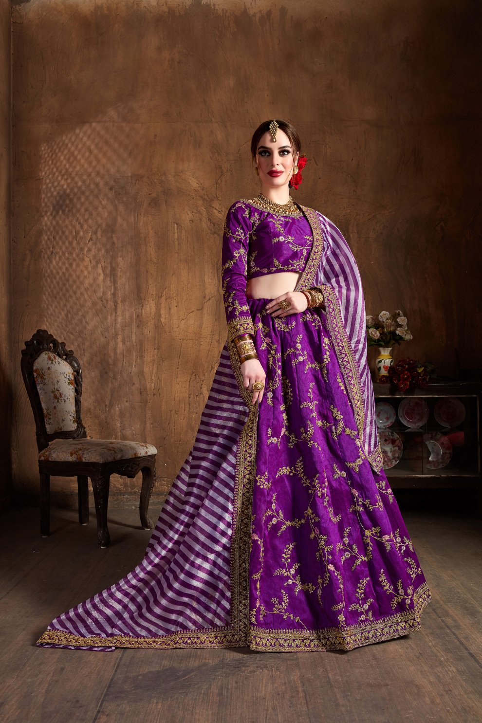 Elegant Dori, Badla & Sequins Embroidered Lehenga Set