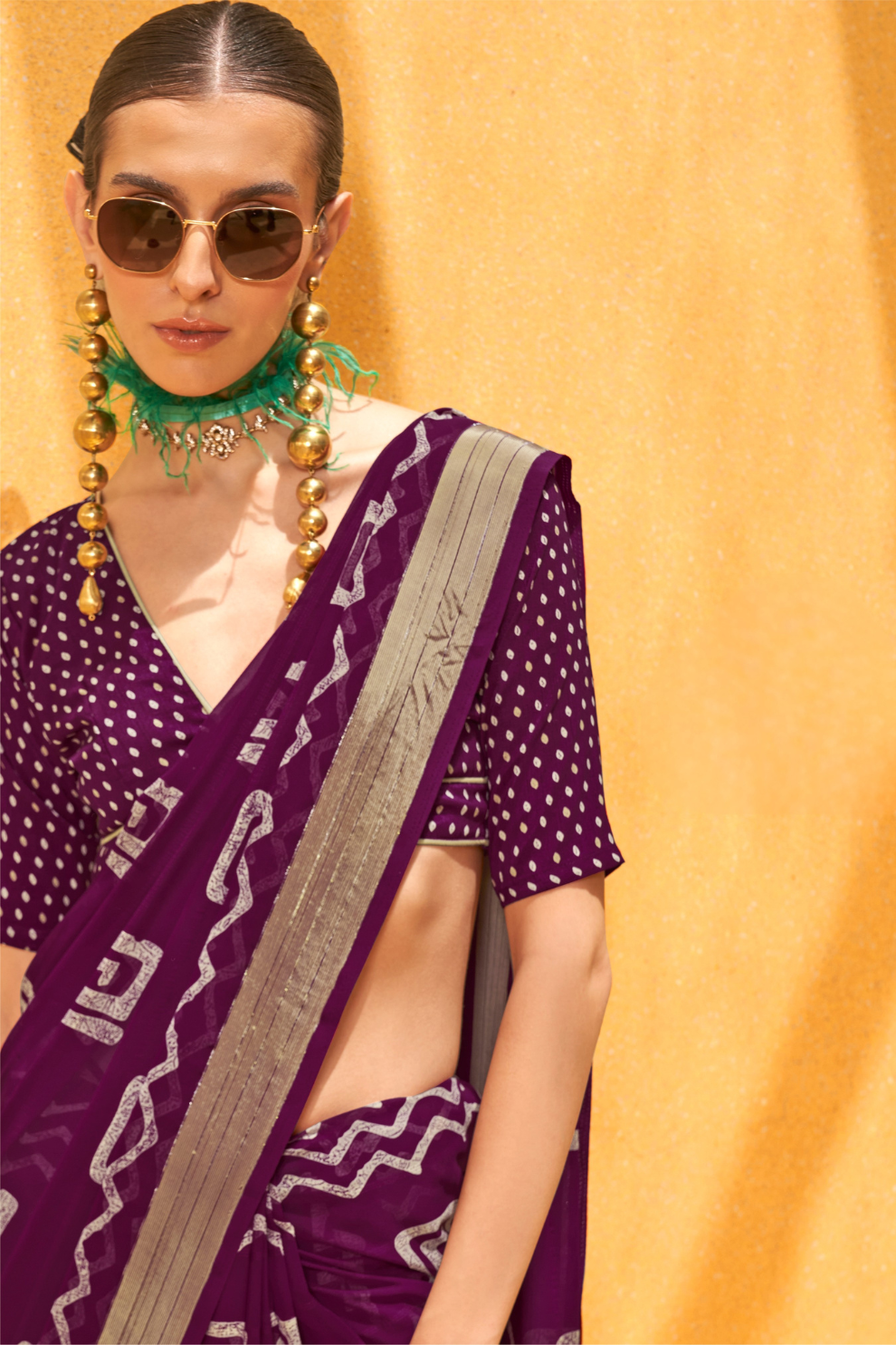 Daani Georgette Saree with Foil Print and Aqua Finish