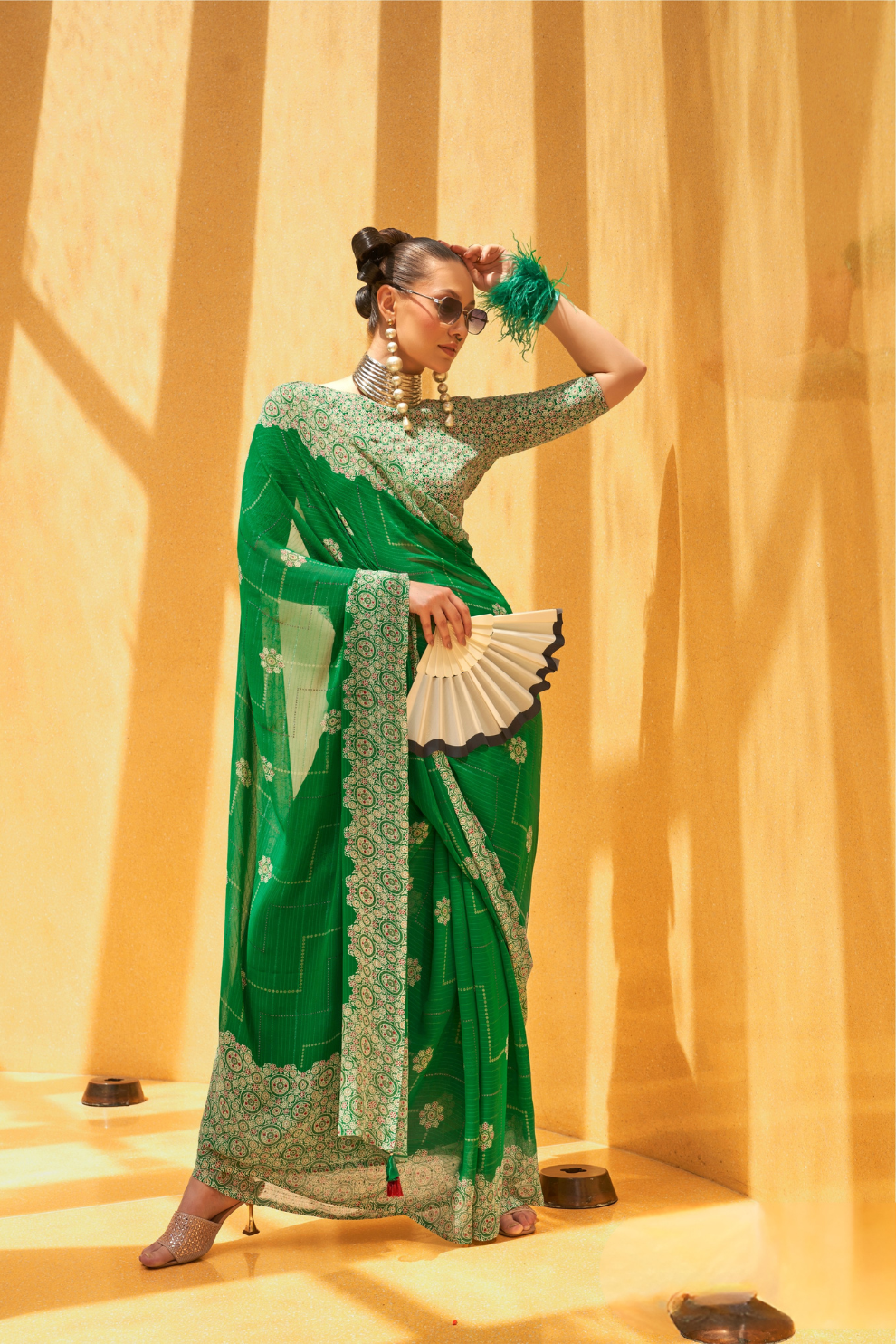 Daani Georgette Saree with Foil Print and Aqua Finish