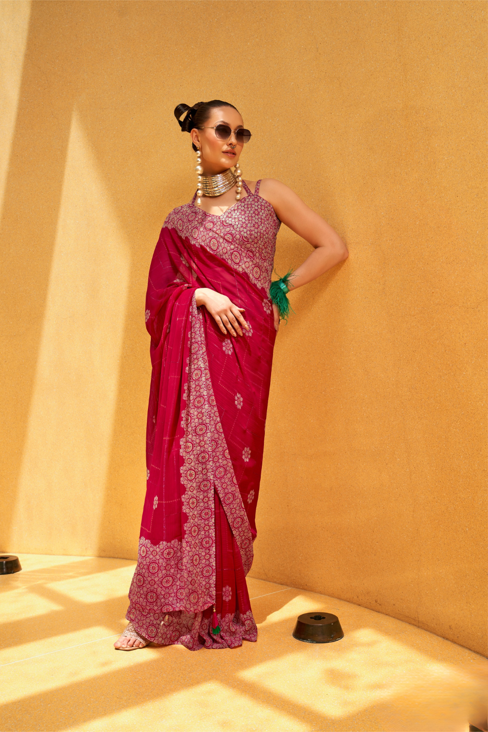 Daani Georgette Saree with Foil Print and Aqua Finish