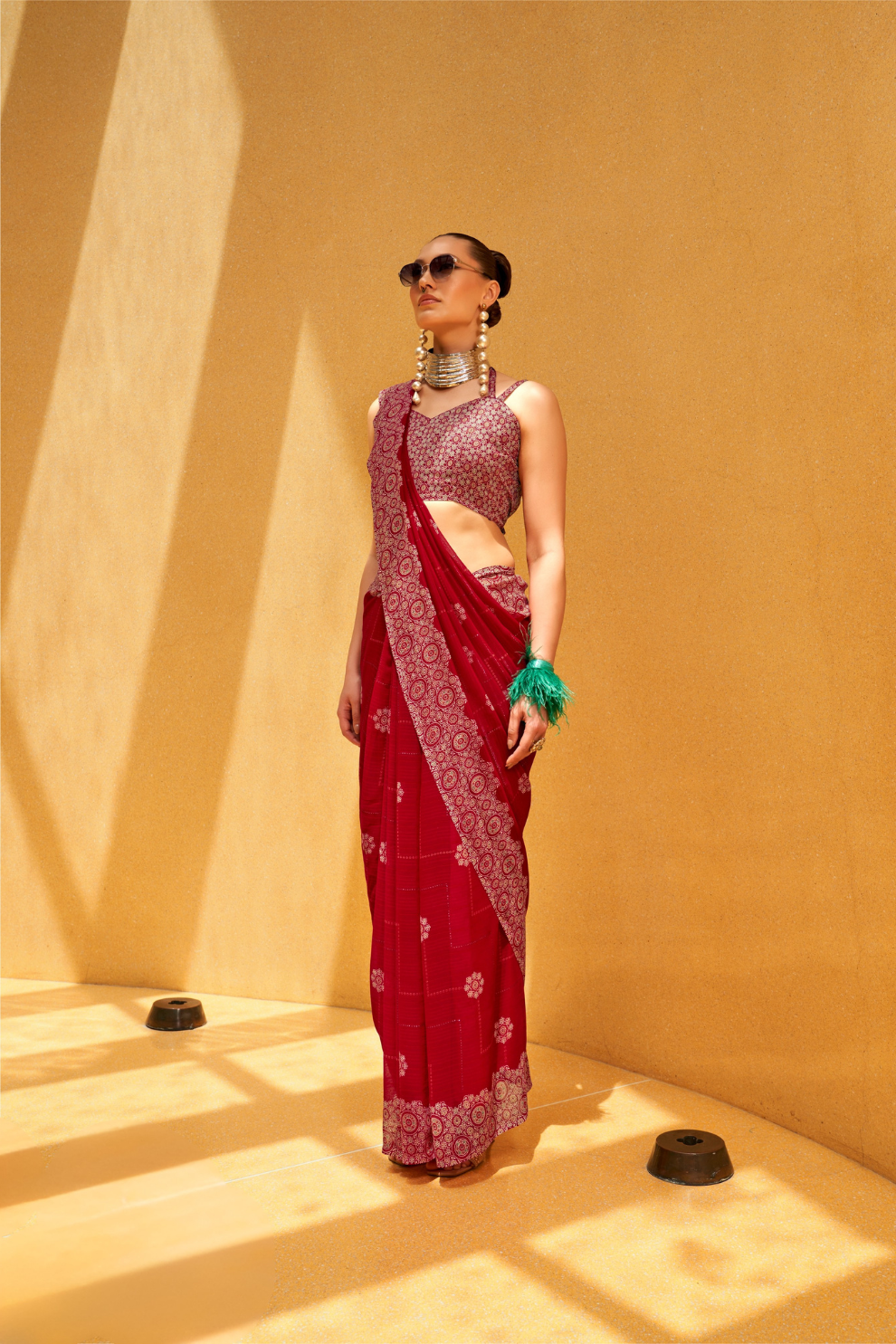 Daani Georgette Saree with Foil Print and Aqua Finish