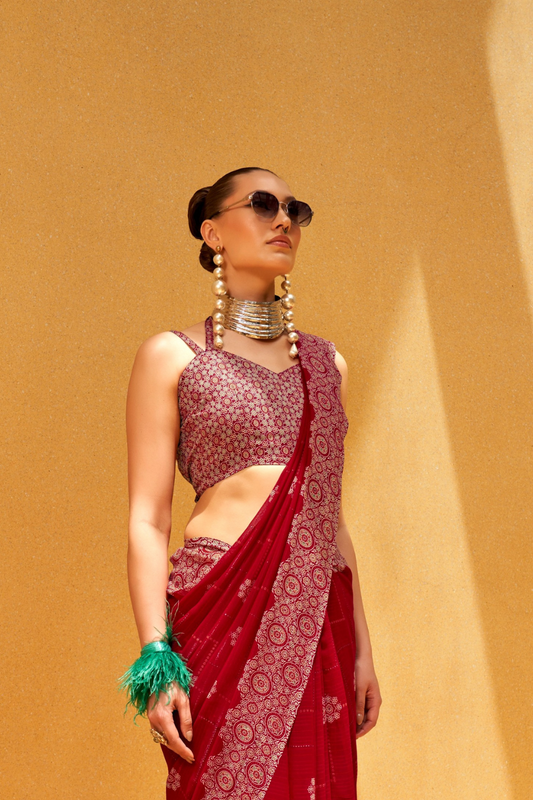 Daani Georgette Saree with Foil Print and Aqua Finish