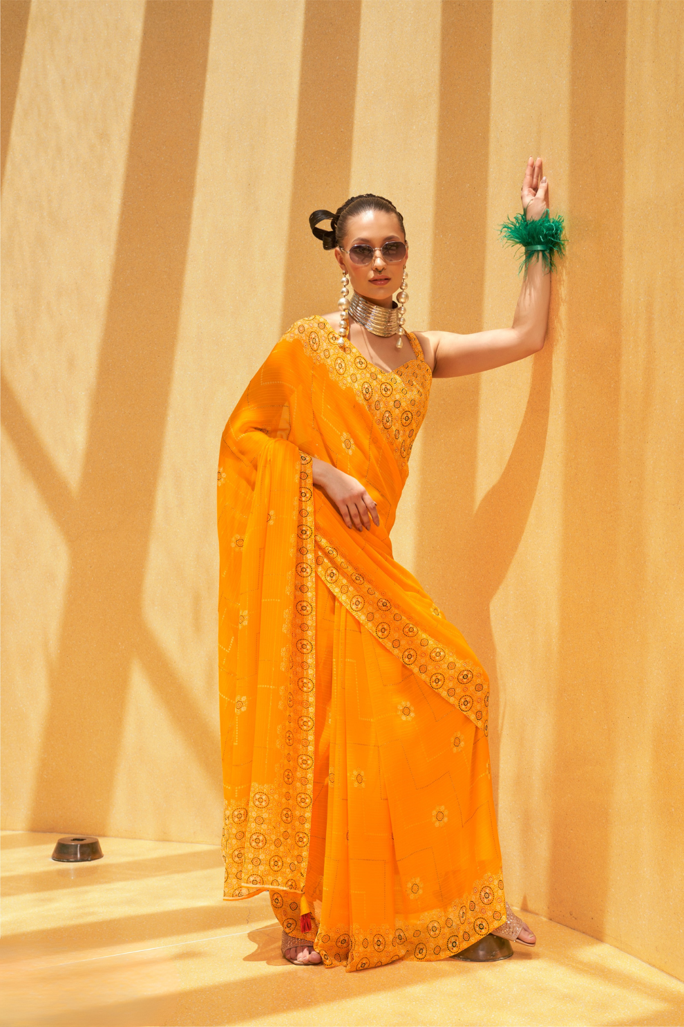 Daani Georgette Saree with Foil Print and Aqua Finish