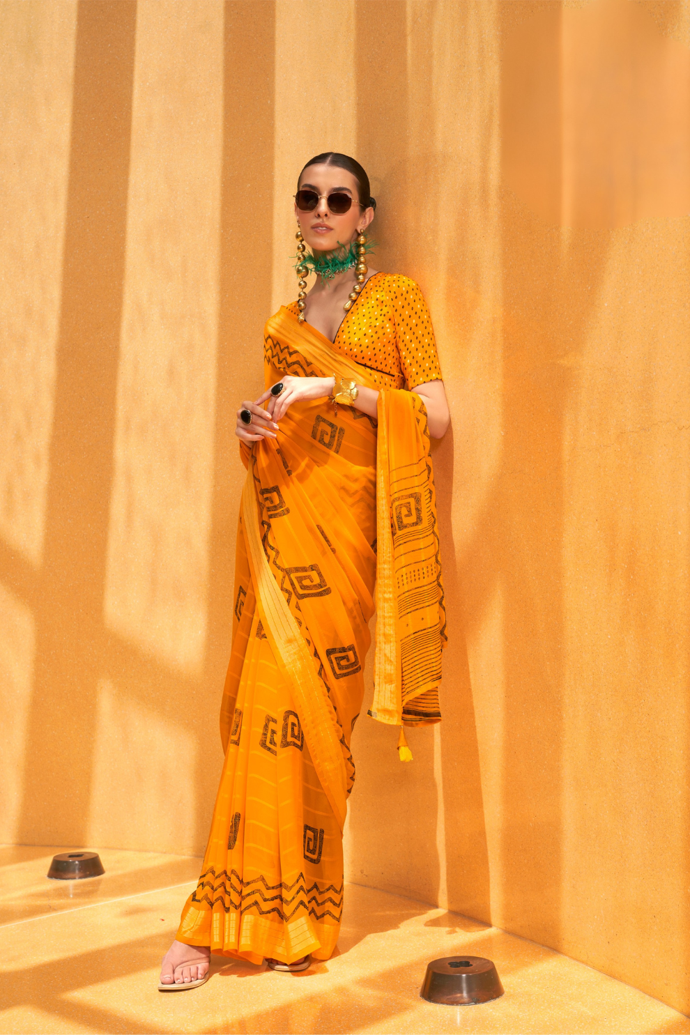 Daani Georgette Saree with Foil Print and Aqua Finish