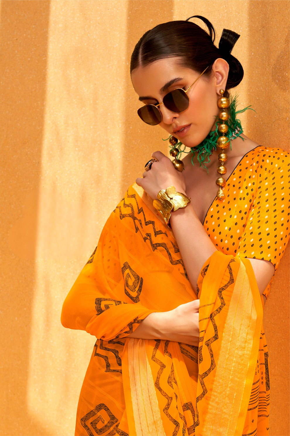 Daani Georgette Saree with Foil Print and Aqua Finish